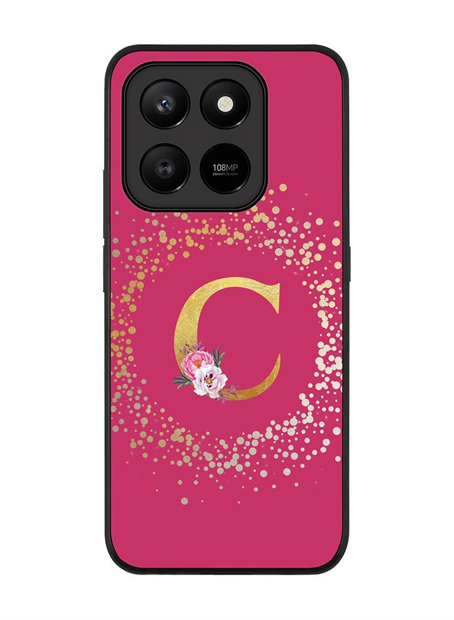 For Honor X7d 4G / X7d 5G / 400 Smart Case,Slim fit Camera Protection, Shockproof Thin Phone cover  - Custom Monogram Floral - C ( Deep Pink )
